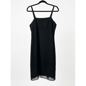 Sally USA Vintage Black Beaded Sequin Floral Shift Dress Spaghetti Strap Large